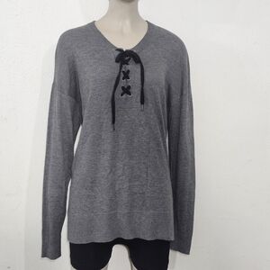 Magaschoni Gray Lace-Up Sweater Womems Cashmere Size Medium